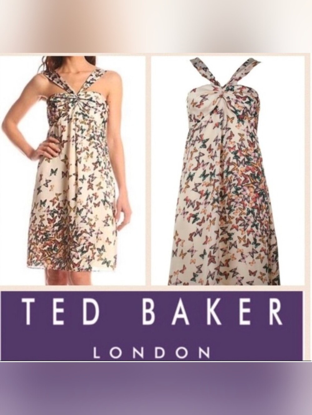 EUC Ted Baker London Halter Neck Butterfly Print Dress